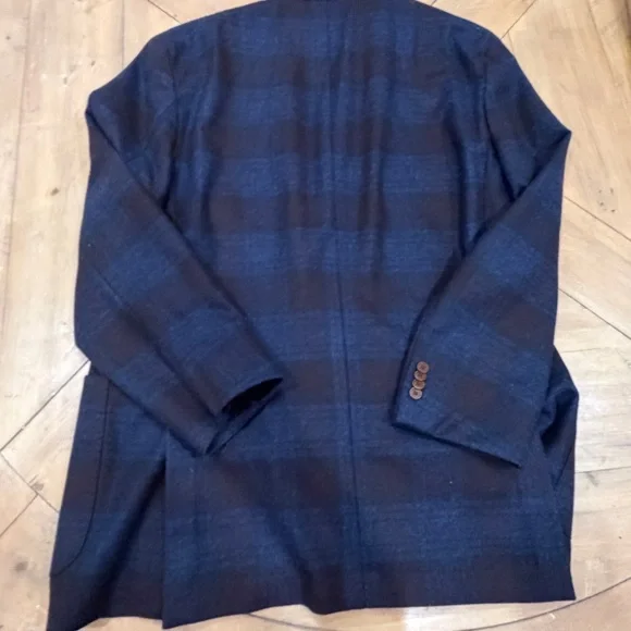 Luciano Barbera Men's Blue Plaid Blazer Made in Italy 46R 100% Wool Soft - Picture 2 of 16